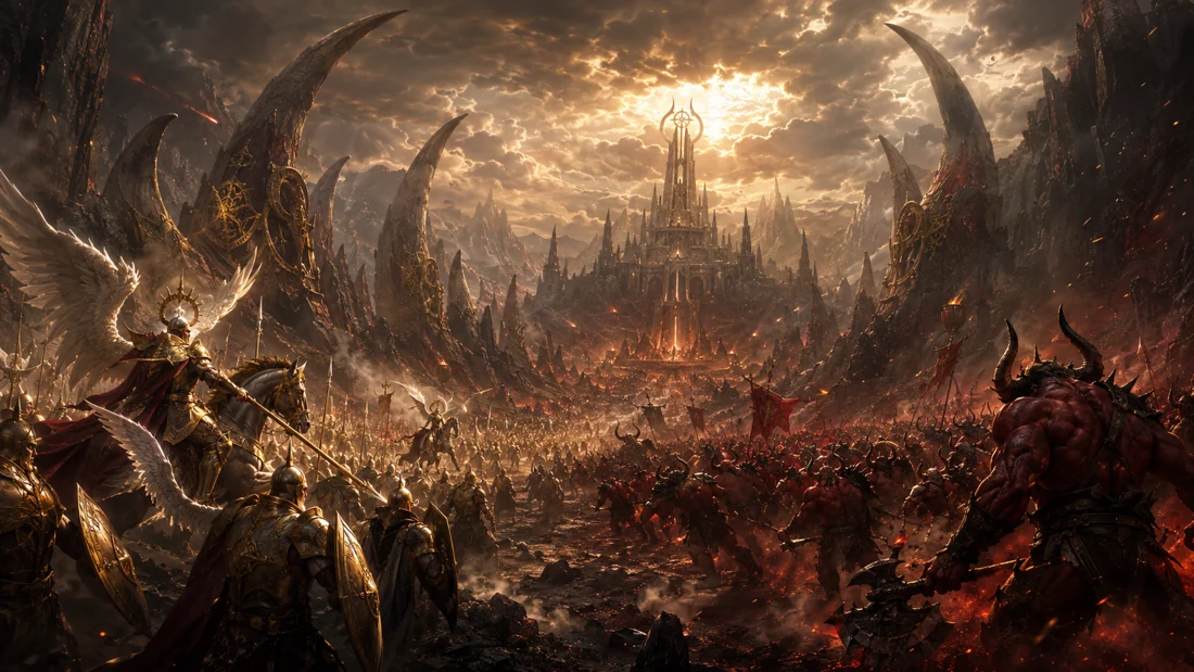 Jagged spires rise from a battlefield that remembers every fall.